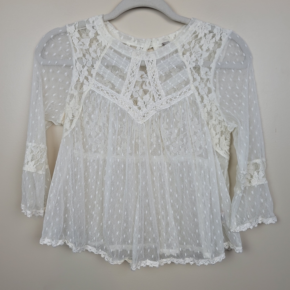 FIRM Free People Ivory Sheer Lace Layering Blouse size S
